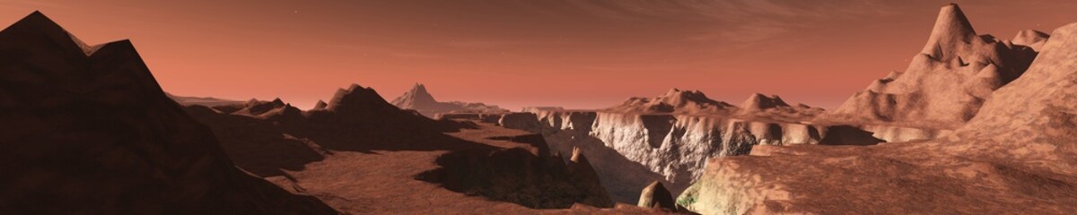 panorama of the Martian landscape, 3d rendering 