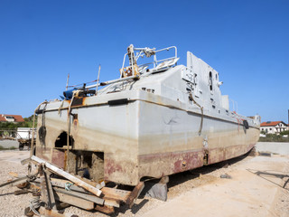 Naklejka premium repair of an old ship in dry docks, Croatia