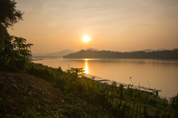Sunset at Mekong river in Luang Prabang in Laos