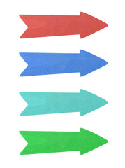 Four wooden painted direction arrows isolated