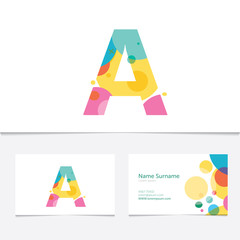 Creative Letter A design vector template on The Business Card Template. Abstract Colorful Alphabet .Friendly funny ABC Typeface. Type Characters
