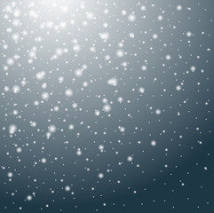Falling snow winter background. Beautiful snowfall with realistic snowflakes on blue background