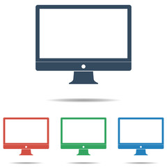 Desktop computer and monitor icon set- simple flat design isolated on white background, vector