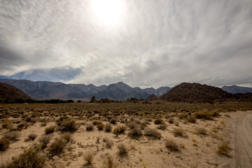 Rocks, Mountains and Sky at Alabama Hills, the Mobius Arch Loop Trailhead, Eastern Sierra, California, USA