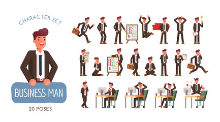 Set of successful Businessman character poses and activities design.