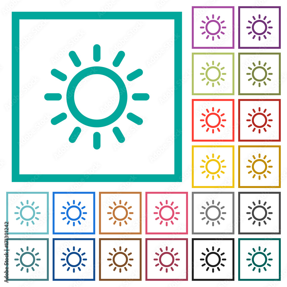 Poster brightness control flat color icons with quadrant frames