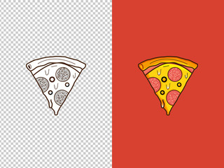 Une Part de Pizza 100% Vectoriel, propos&eacute; en deux style, color&eacute; & monochrome