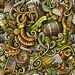 Cartoon cute doodles Octoberfest seamless pattern