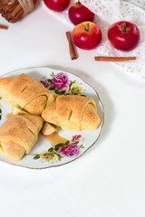 Homemade breads or bun on wood background, croissant puff breakfast food