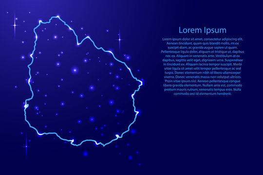Map Uruguay from the contours network blue, luminous space stars of vector illustration