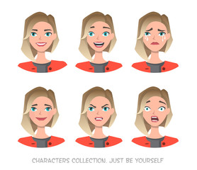 Set of emotions for business woman.