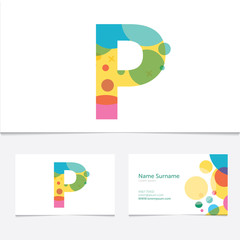 Creative Letter P design vector template on The Business Card Template. Abstract Colorful Alphabet .Friendly funny ABC Typeface. Type Characters