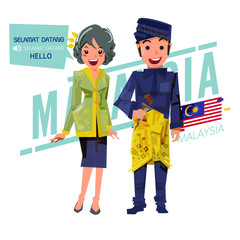 Malaysian couple character design on traditional costume. say 