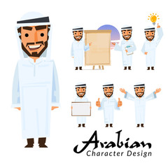 Arabian men character design set. smart arab man concept for presentation - vector
