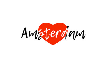 European capital city amsterdam love heart text logo design
