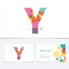 Creative Letter Y design vector template on The Business Card Template. Abstract Colorful Alphabet .Friendly funny ABC Typeface. Type Characters