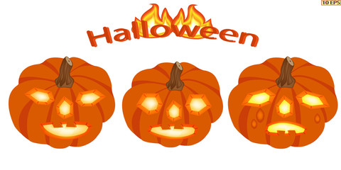 Halloween. Pumpkins decorated for Halloween holiday. Vector illustration for postcard or poster of Halloween.