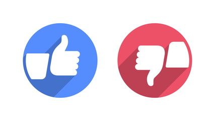 Like and Dislike Vector Flat Icons on White Background. Design Elements for SMM, CEO, APP, UI, UX, Marketing, Business, Advertisement, Digital Network