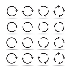 Sets of black circle arrows. Vector Icons