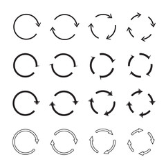 Sets of black circle arrows. Vector Icons