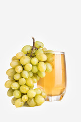 Glass of juice isolated on white background. Glass of fresh apple drink and grape 