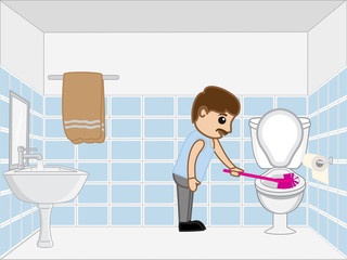 Man Cleaning Toilet Seat