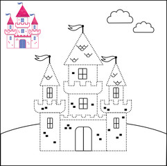 Naklejka premium Connect the dots and coloring page, Castle (Vector illustration)