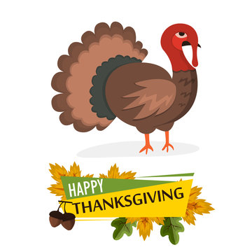 Happy Thanksgiving Celebration Design cartoon autumn greeting harvest season holiday banner vector illustration.