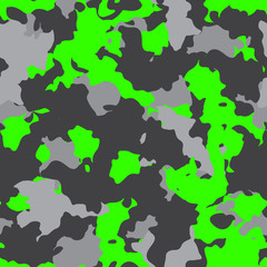 Neon green and gray UFO camouflage is a bright seamless pattern that can be used as a camo print for clothing and background and backdrop or computer wallpaper