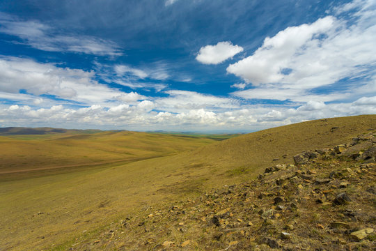 Hilly Mongolian Steppe Terrain Rural Mongolia