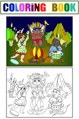 Indian tribe in the form of three children coloring vector for adults