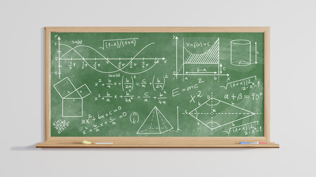 3D render of a blackboard  with mathematical formula