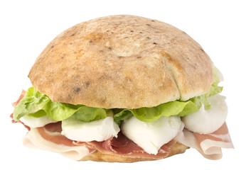 Panino con prociutto crudo e mozzarella