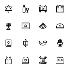 Hanukkah icons set jewish holiday hanukkah symbol set