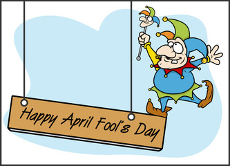Happy Cartoon Jester on April Fool's Day Banner