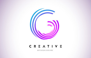 Obraz premium G Lines Warp Logo Design. Letter Icon Made with Purple Circular Lines.