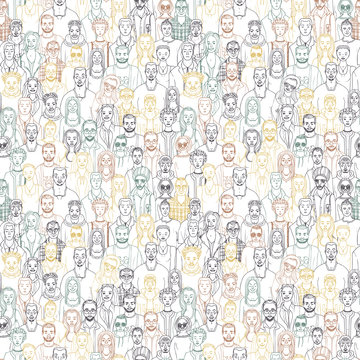 hand drawn people crowd. seamless vector pattern