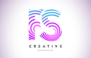 FS Lines Warp Logo Design. Letter Icon Made with Purple Circular Lines.