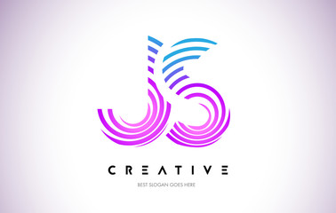 Obraz premium JS Lines Warp Logo Design. Letter Icon Made with Purple Circular Lines.