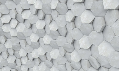 geometric 3d polygonal background with hexagonal shapes in concrete material, different thicknesses. nobody around.