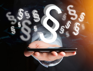 Justice and law symbol displayed on a futuristic interface - Technology and business concept