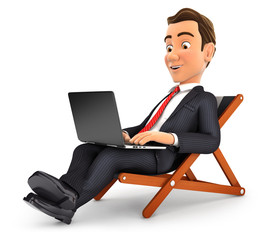 3d businessman working on vacation
