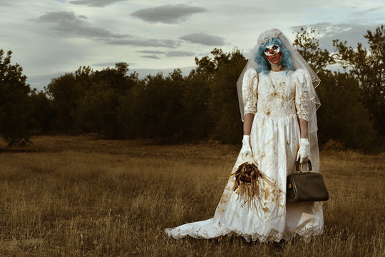 Scary Evil Clown In A Bride Dress