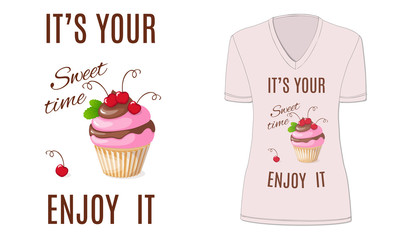 sweet time with cupcake and cherry, mockup