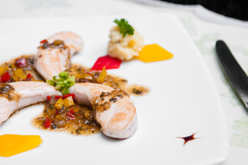 Chicken steak with pepper garlic sauce