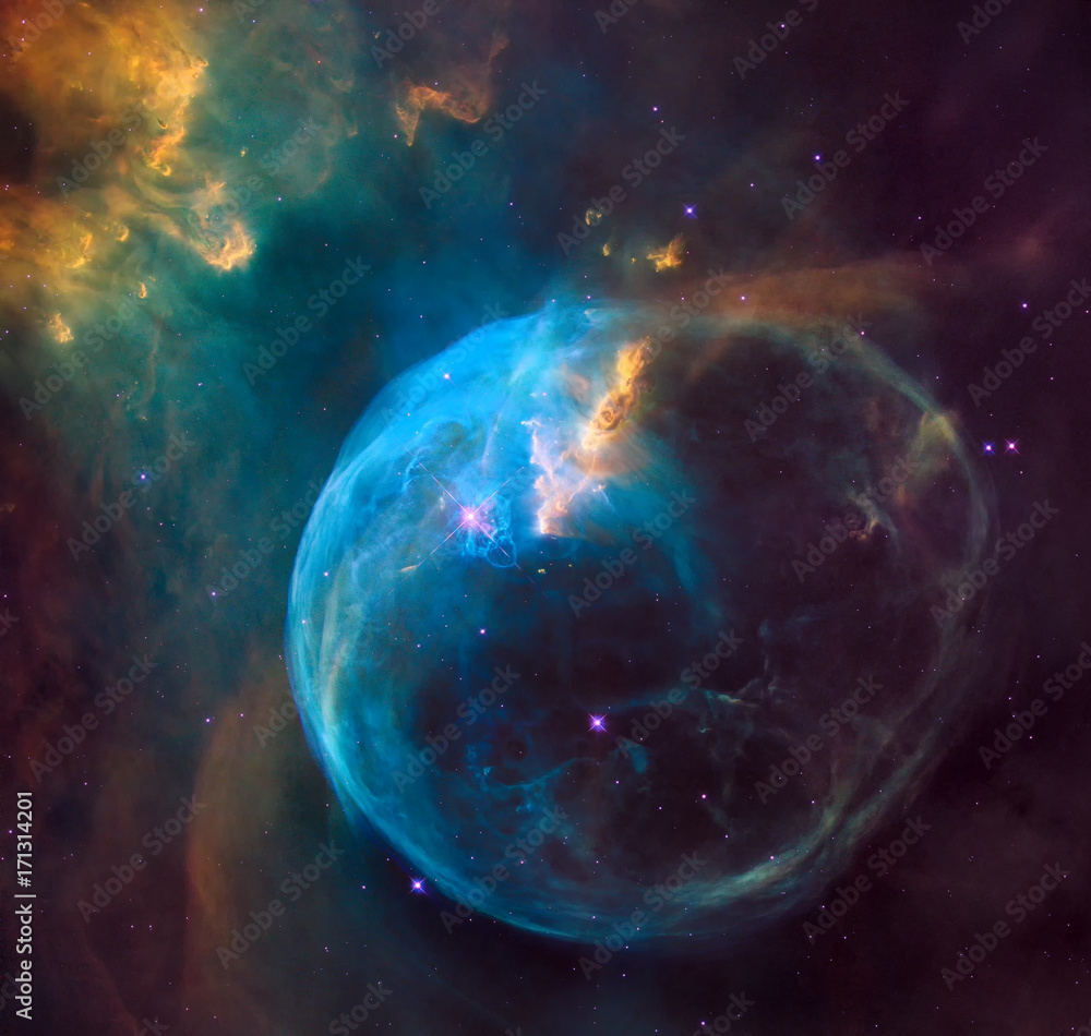 Wall mural enormous bubble being blown into space by a super-hot, massive star. hubble image of the bubble nebu