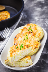 Vegan Greek zucchini fritters. Selective focus.