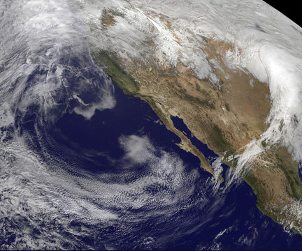 Satellite View of the U.S. West coast.  Elements of this image furnished by NOAA/NASA GOES Project