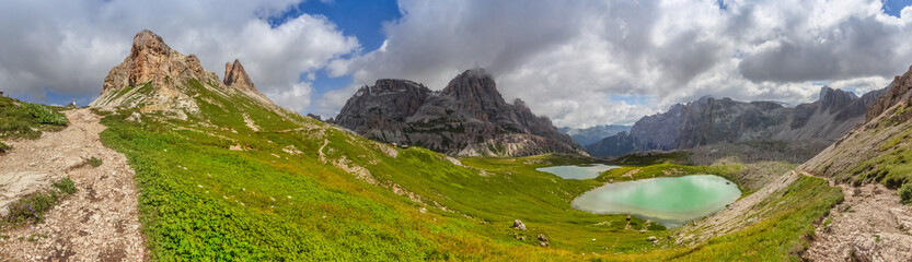 Fototapeta na wymiar Way to the Sextner Stone at the Böden Lakes in the Dolomite Mountains