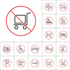 thin line hand truck prohibition sign, transport prohibition sig